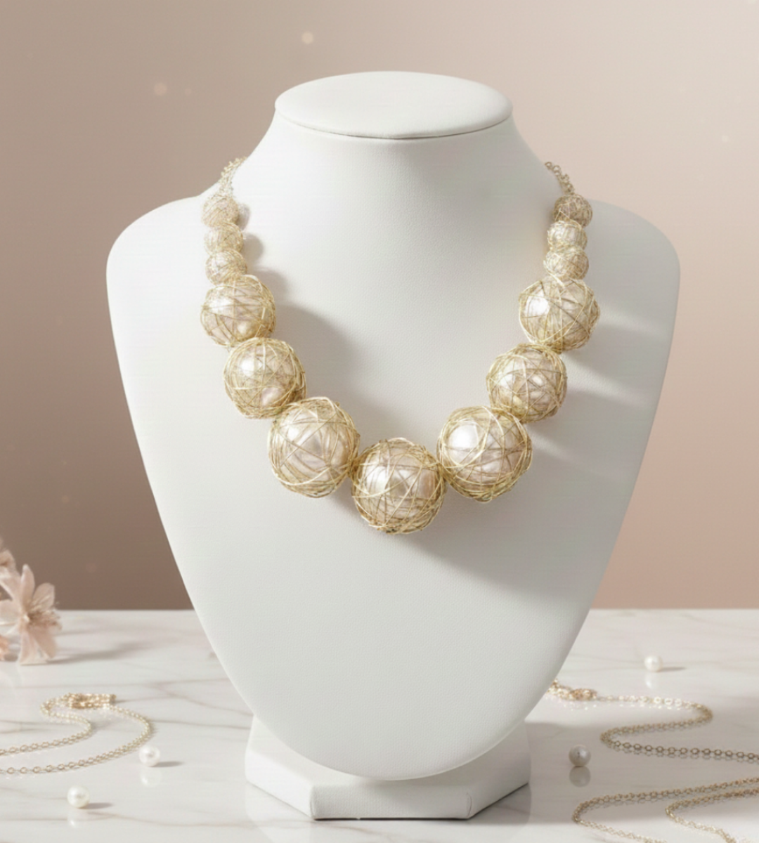Celestial Orbit – A Golden Wrapped Orb Statement Necklace