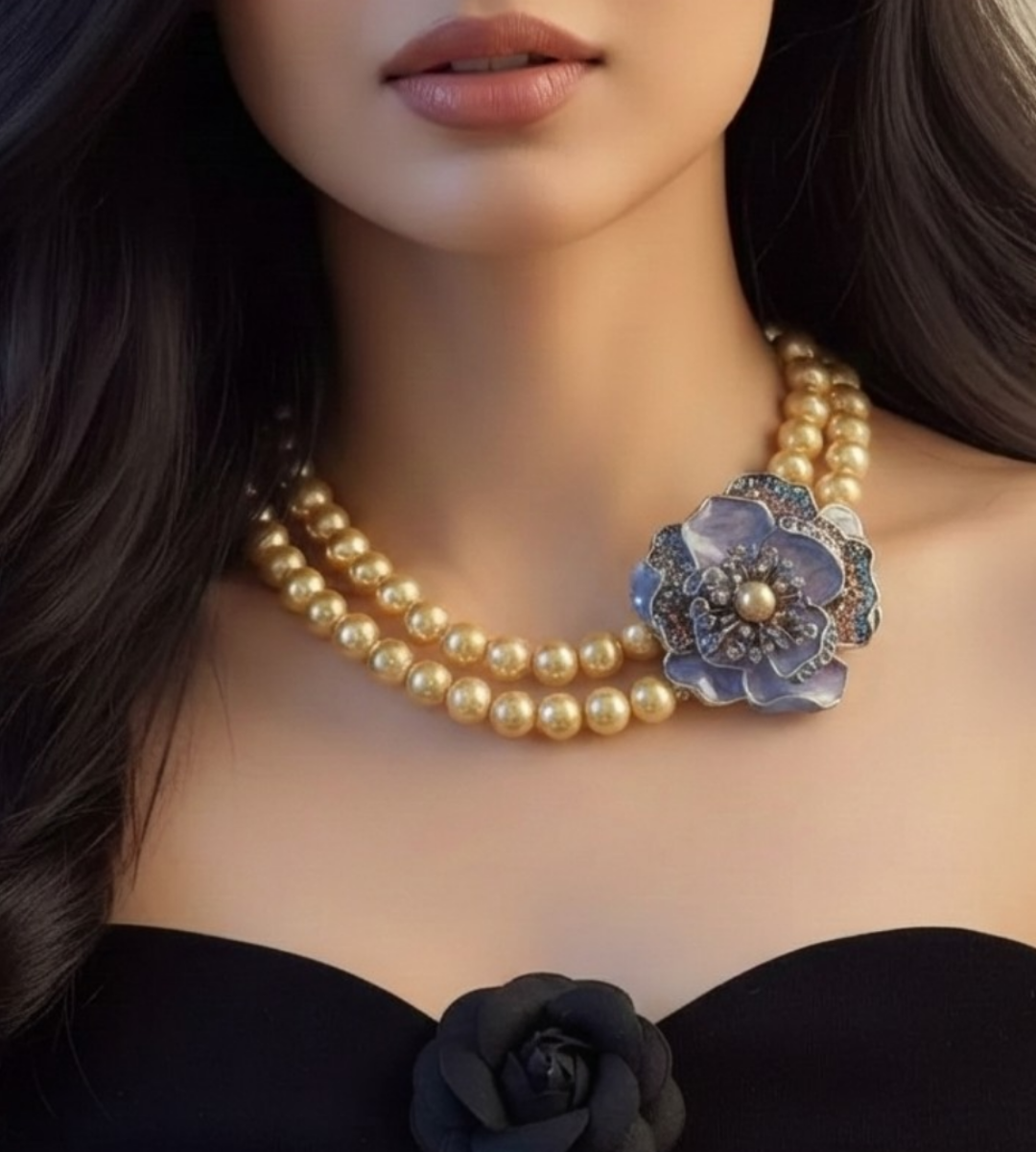 The Iris – A Double-Strand Pearl Floral Collar