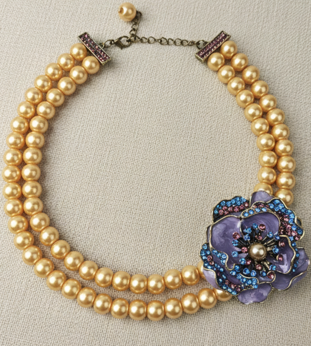 The Iris – A Double-Strand Pearl Floral Collar