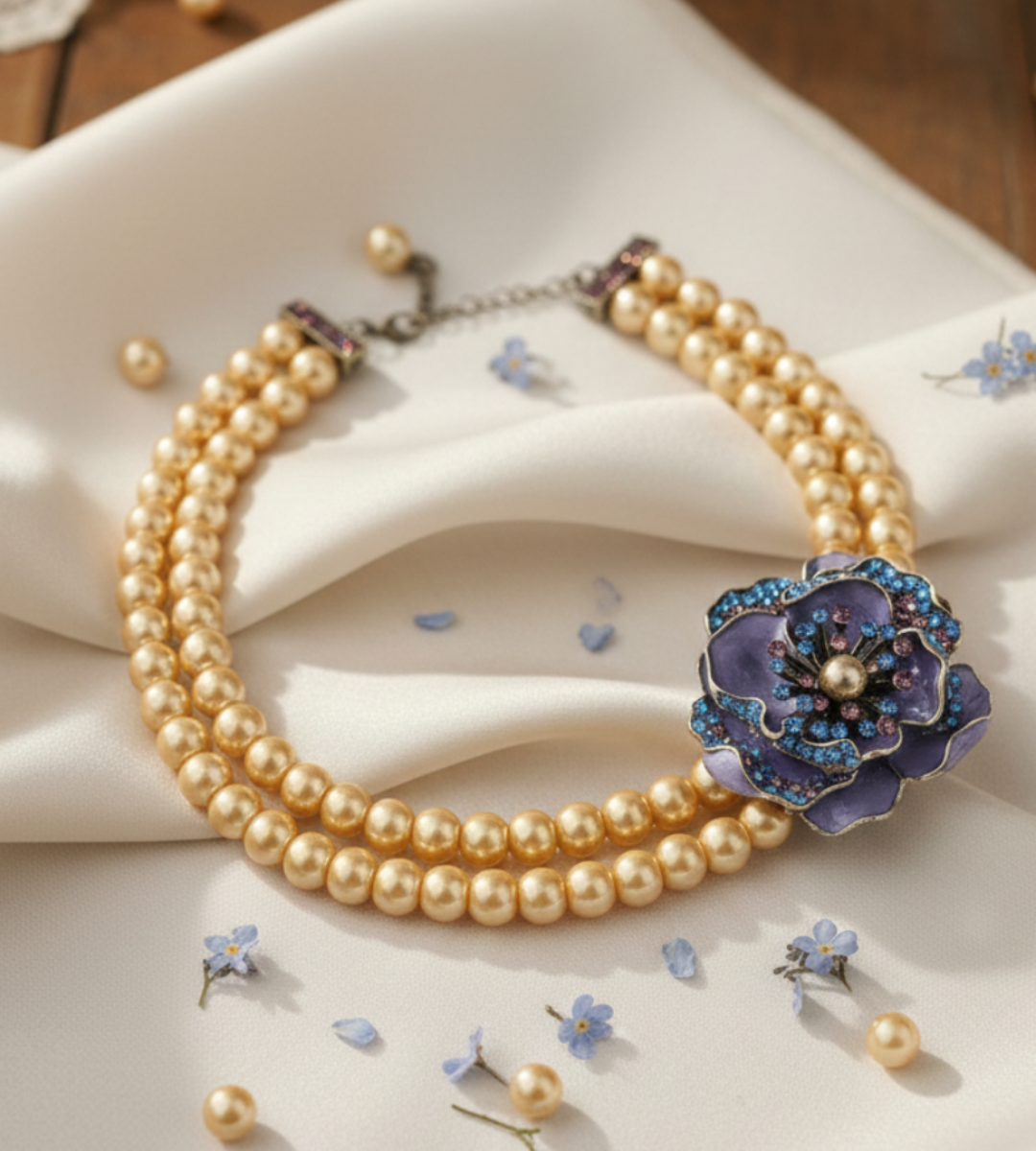 The Iris – A Double-Strand Pearl Floral Collar