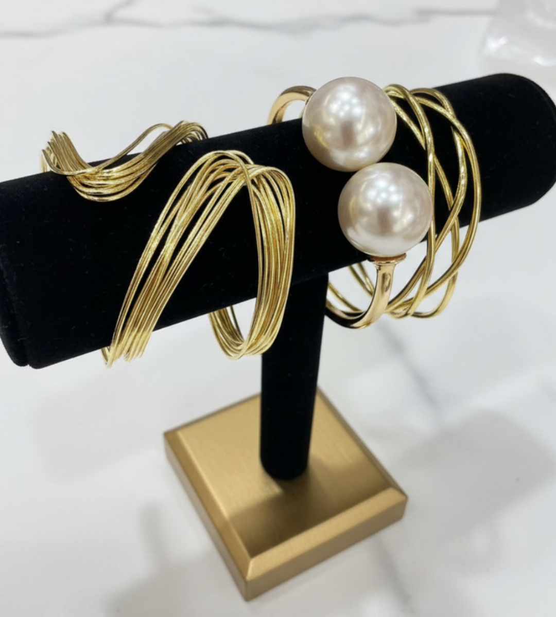 Moonlit Path- A Layered Gold Wire Pearl Wrap