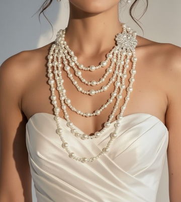 Aloura – Multi Strand Pearl Statement Necklace & Earring Set