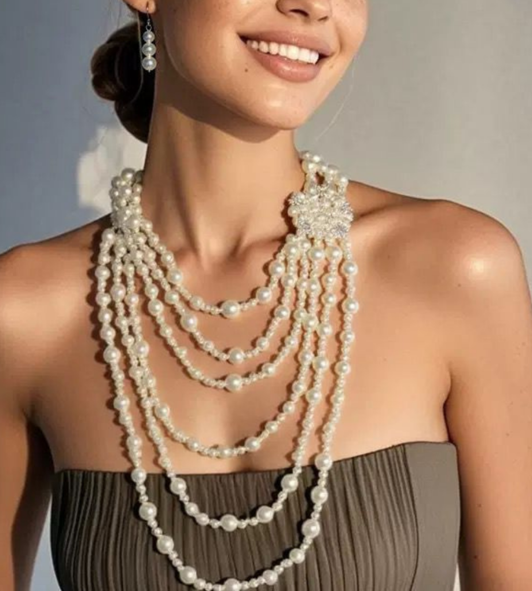 Aloura – Multi Strand Pearl Statement Necklace & Earring Set