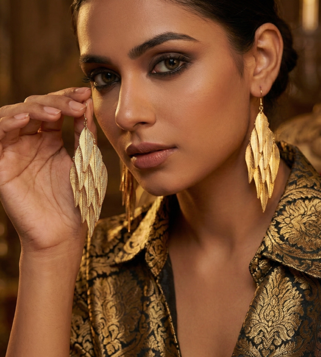 Golden Leaf & Spiral Drops Set