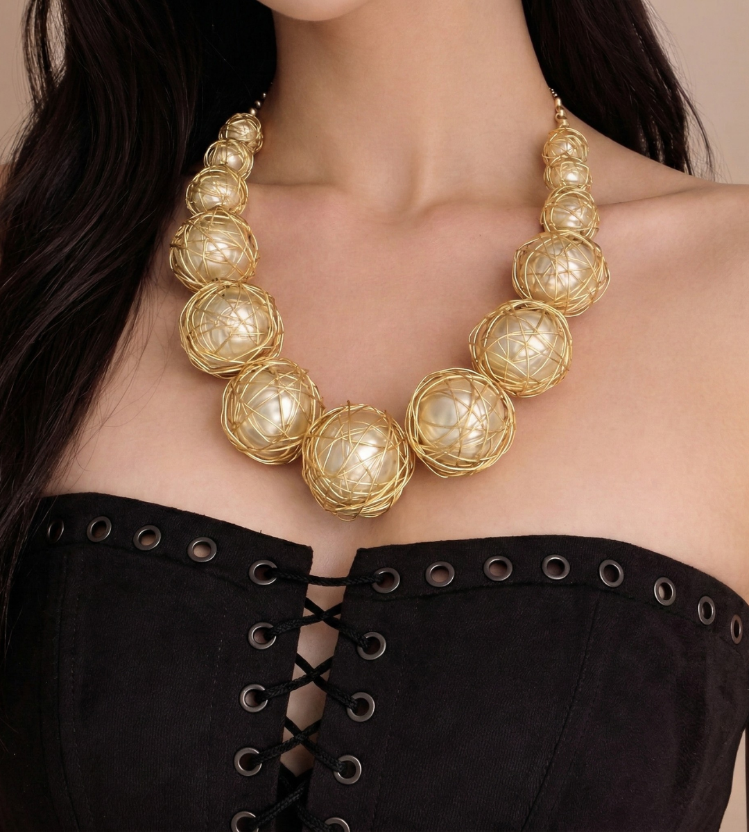 Celestial Orbit – A Golden Wrapped Orb Statement Necklace