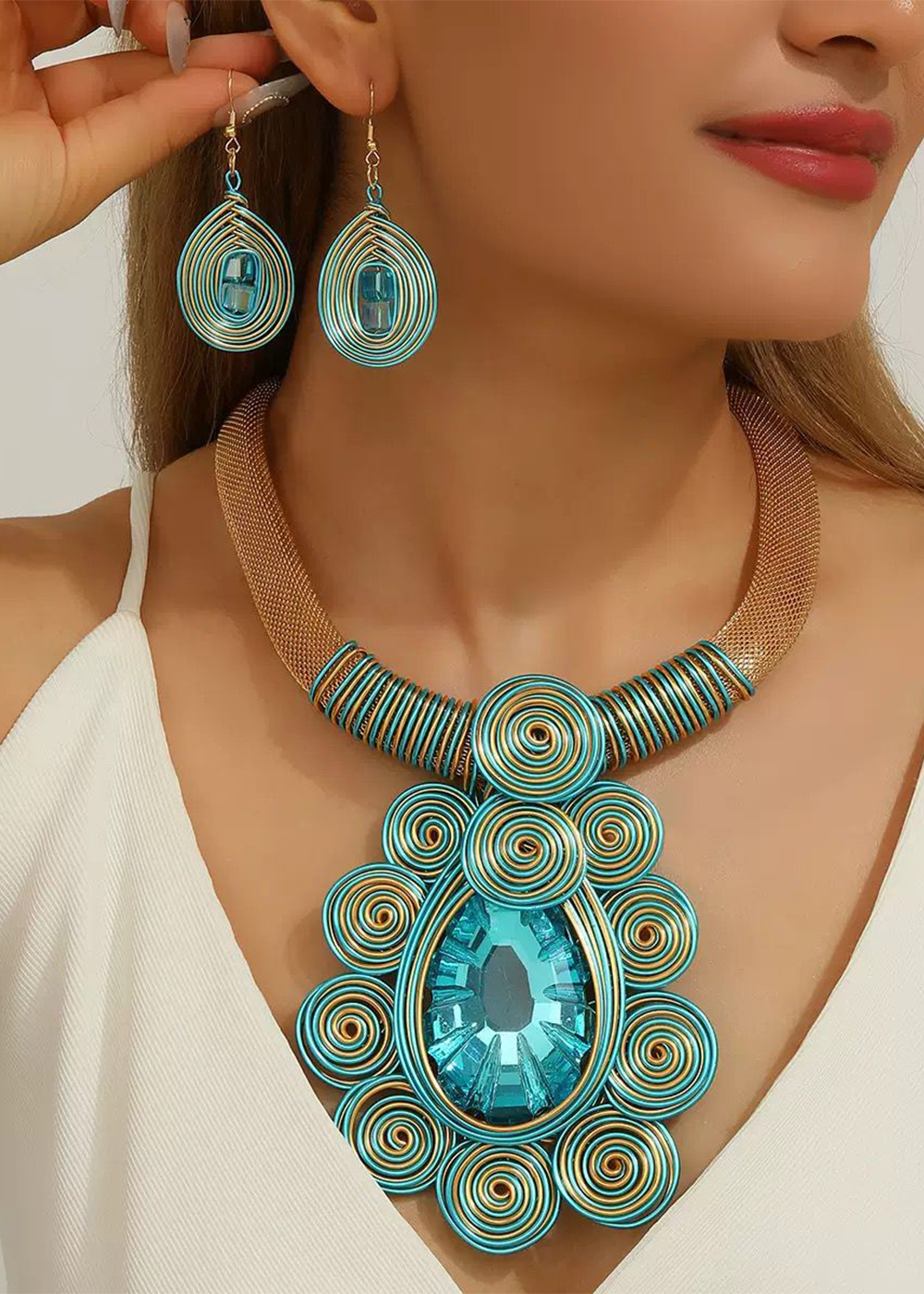 Aqua Prism Necklace & Earrings Set