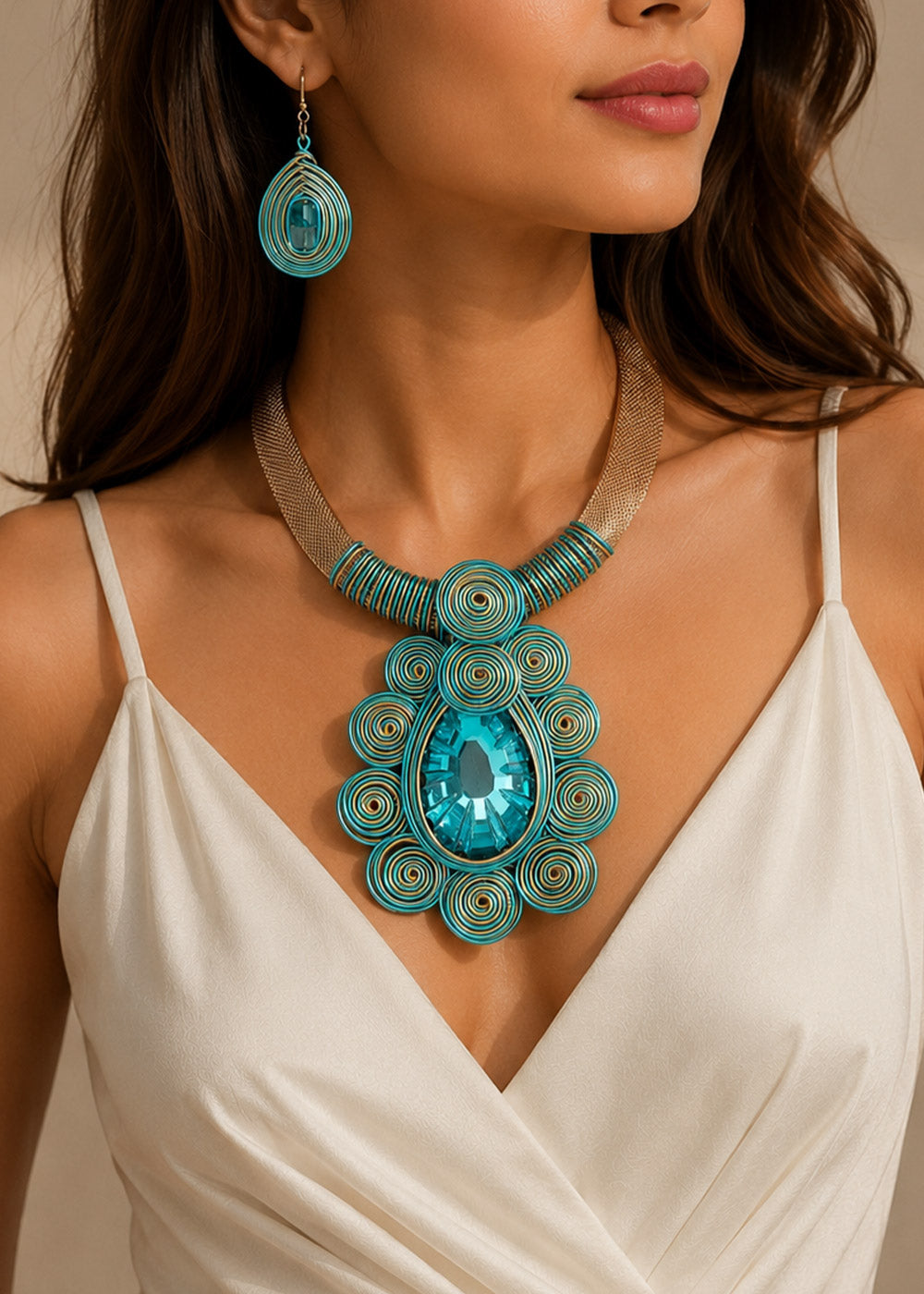 Aqua Prism Necklace & Earrings Set