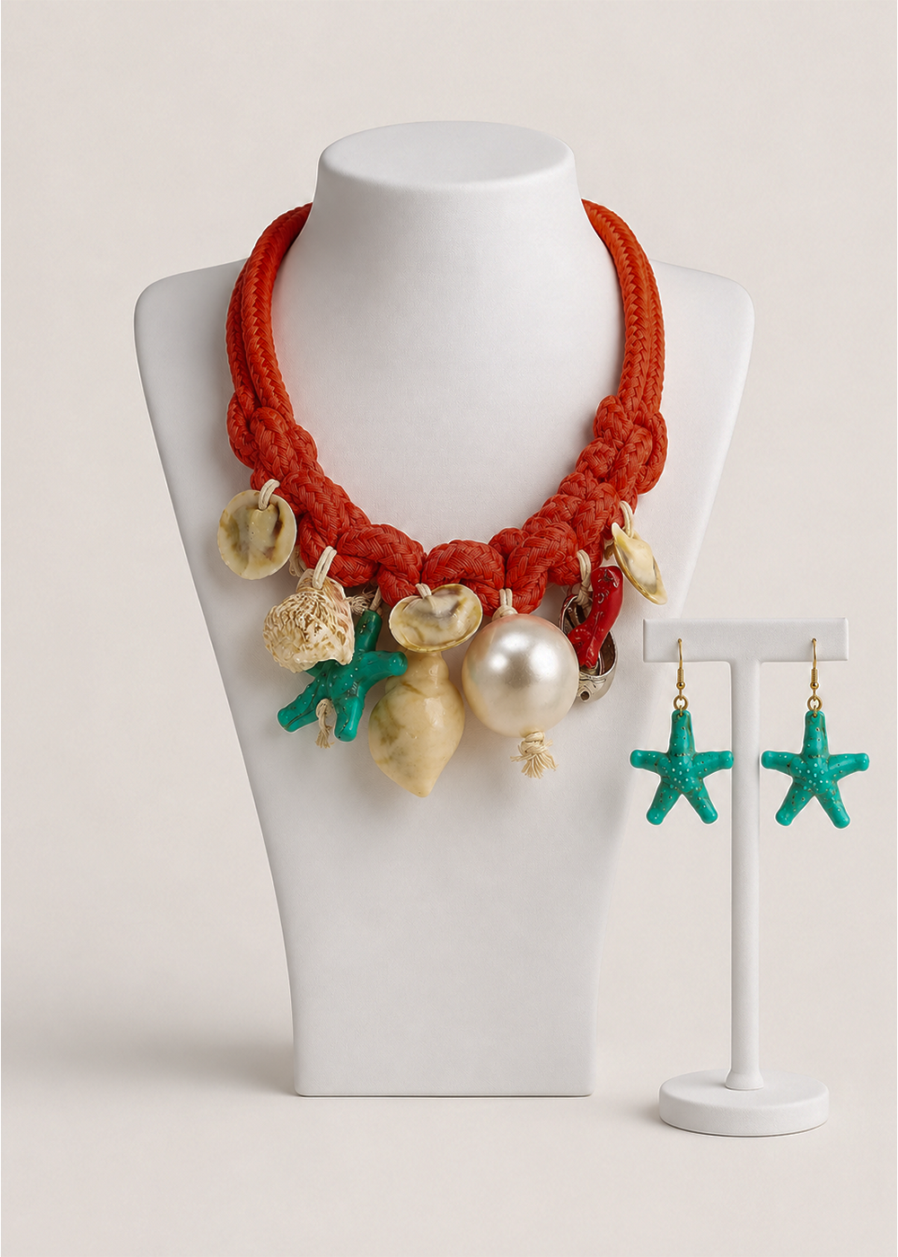 CORAL TIDE- A SEASHELL PEARL CHOKER & EARRINGS SET
