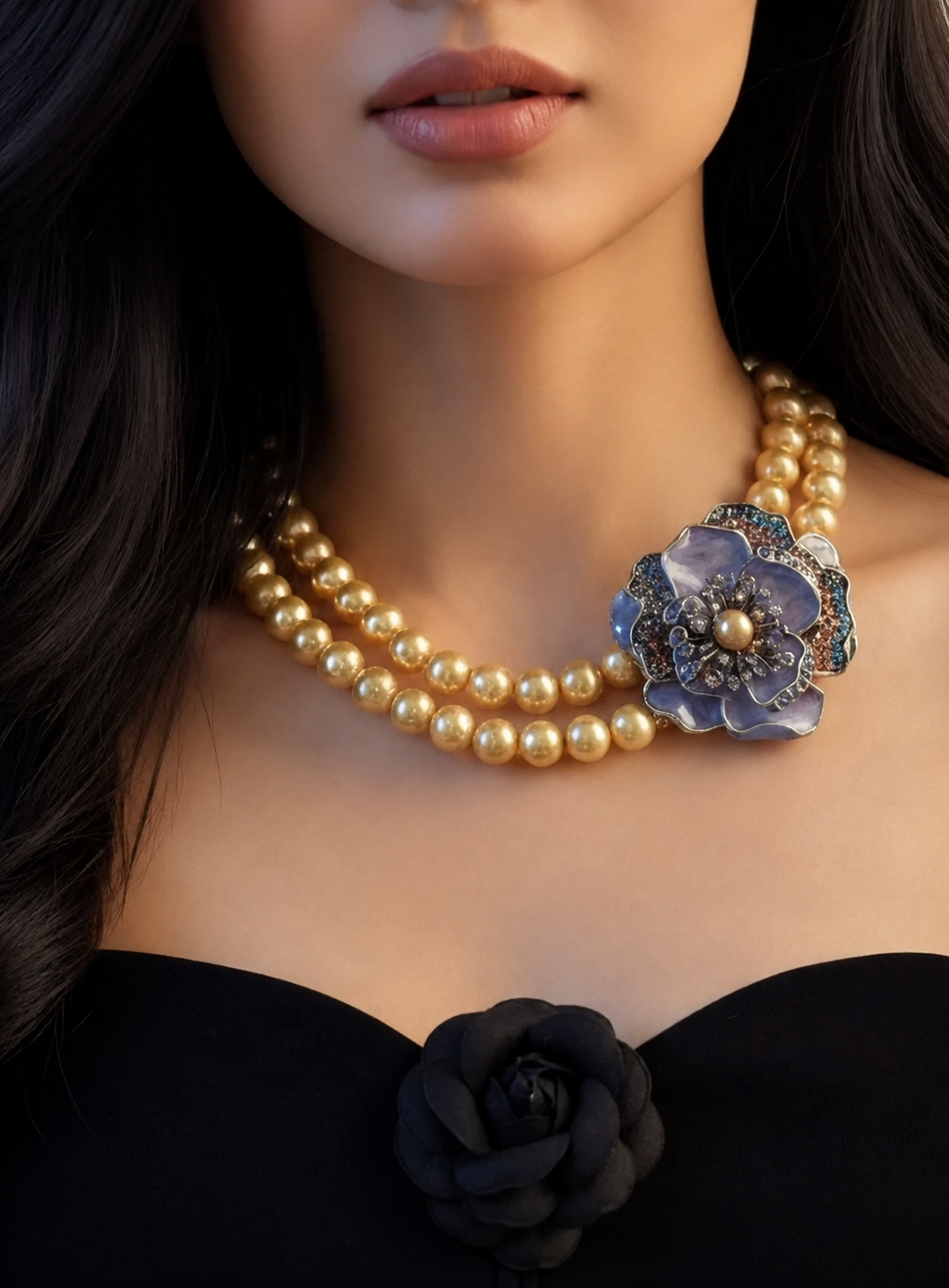 The Iris – A Double-Strand Pearl Floral Collar