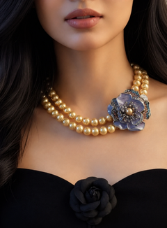 The Iris – A Double-Strand Pearl Floral Collar