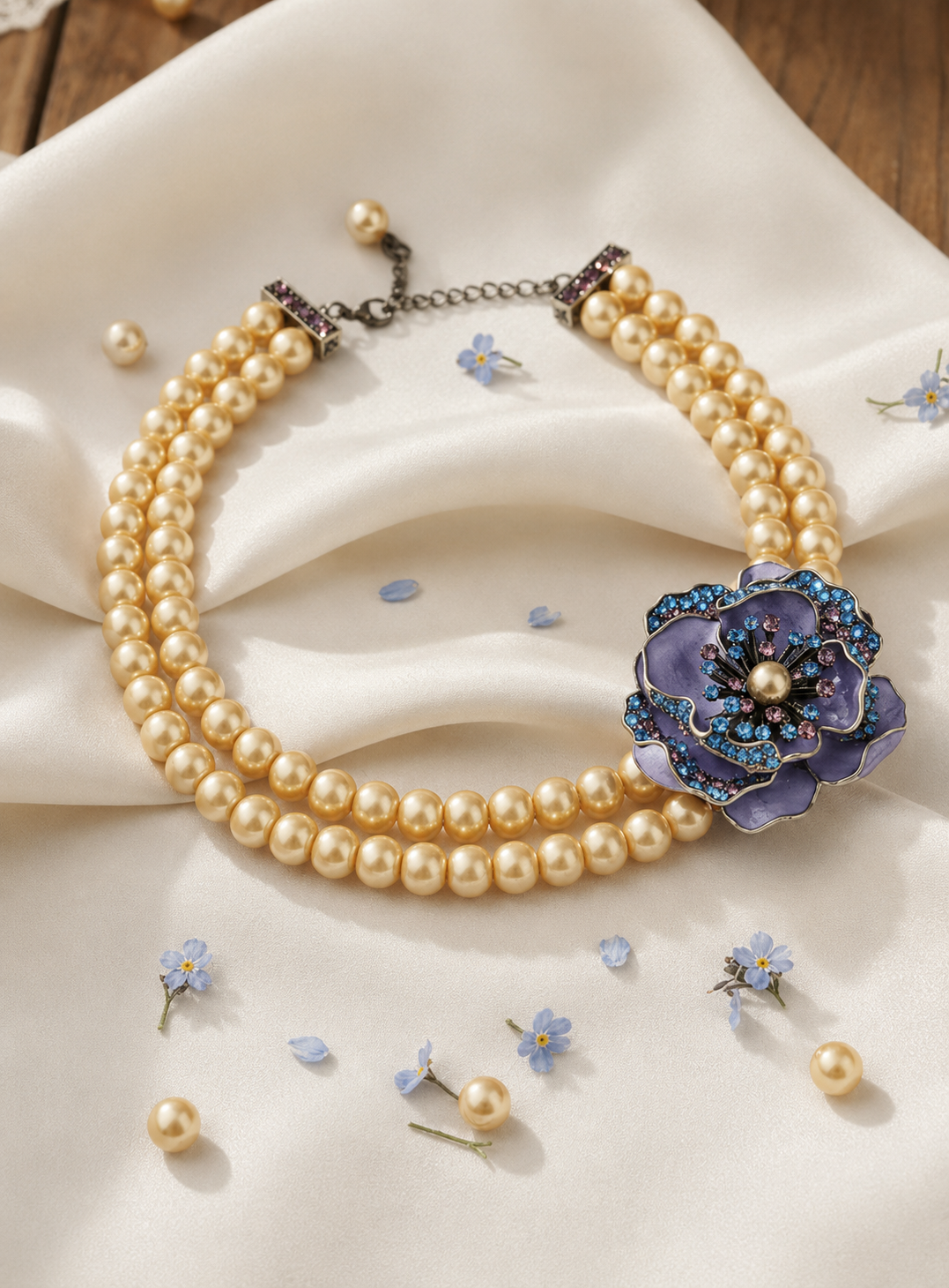 The Iris – A Double-Strand Pearl Floral Collar