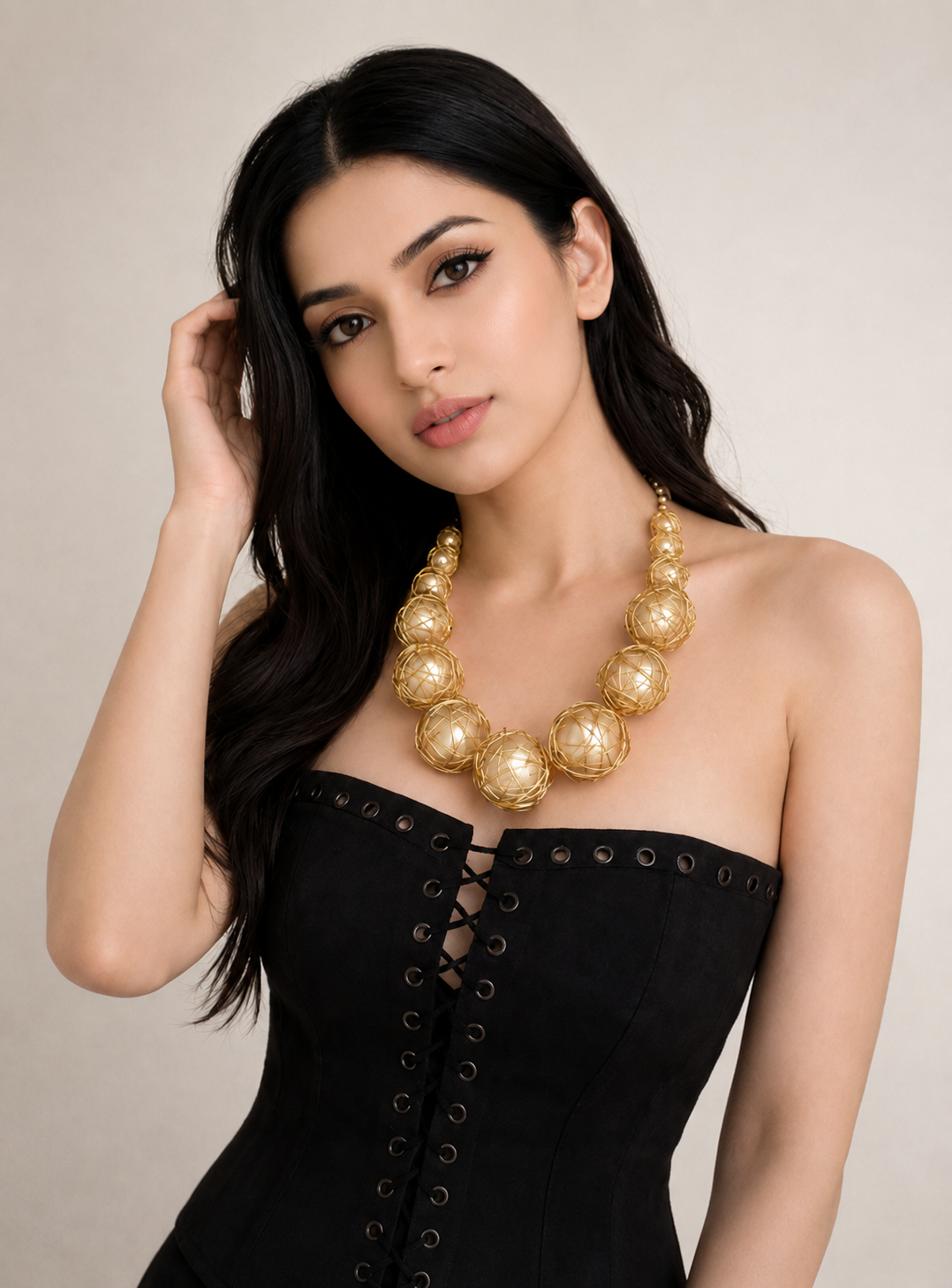 Celestial Orbit – A Golden Wrapped Orb Statement Necklace