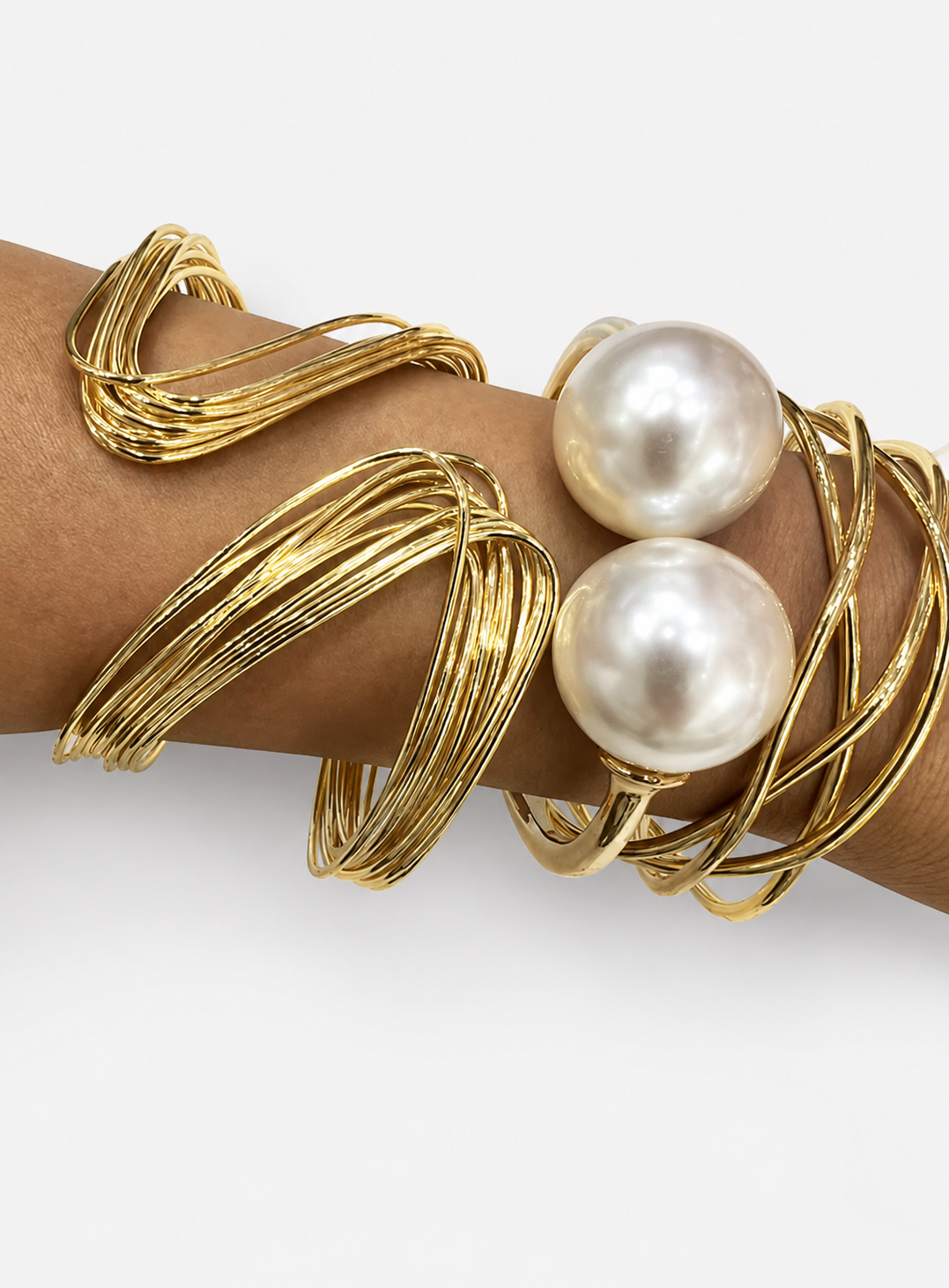 Moonlit Path- A Layered Gold Wire Pearl Wrap