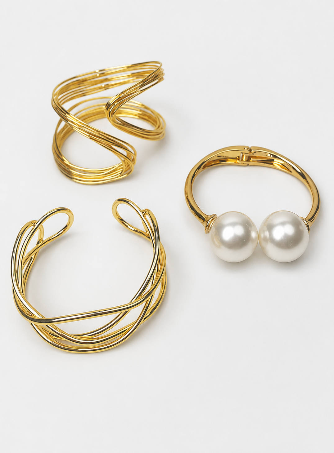Moonlit Path- A Layered Gold Wire Pearl Wrap