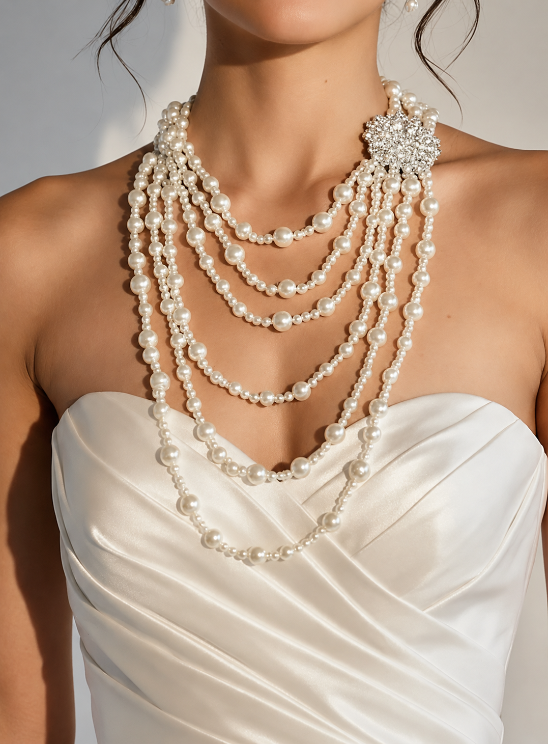 Aloura – Multi Strand Pearl Statement Necklace & Earring Set
