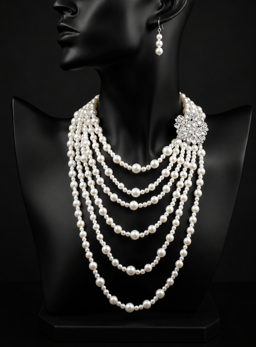 Aloura – Multi Strand Pearl Statement Necklace & Earring Set