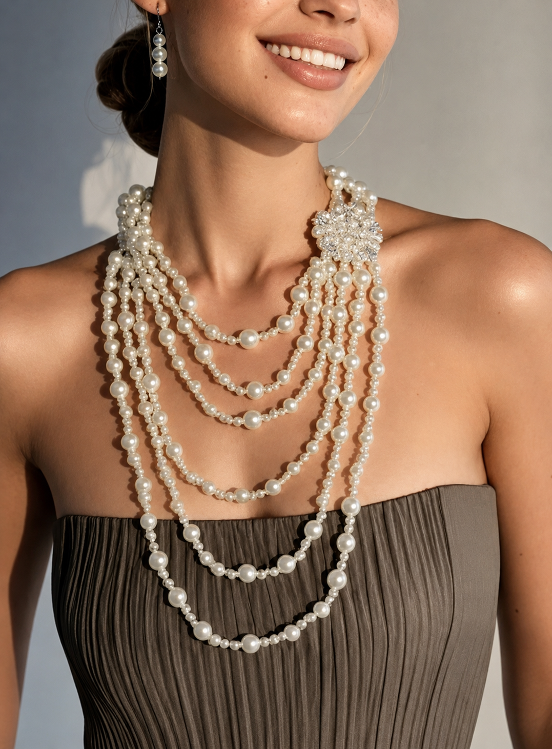 Aloura – Multi Strand Pearl Statement Necklace & Earring Set