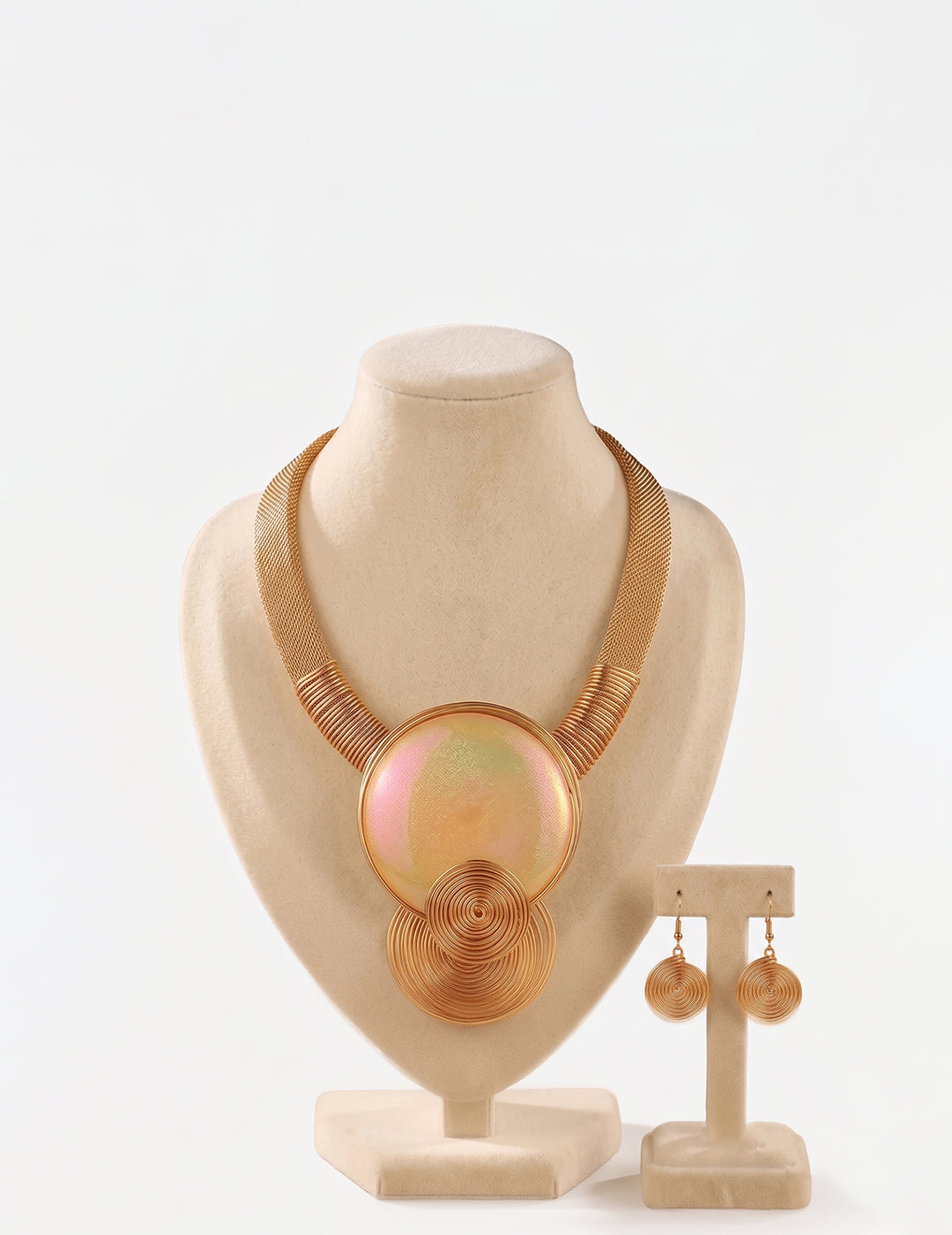 Mirelle – Gold Statement Necklace & Earrings Set