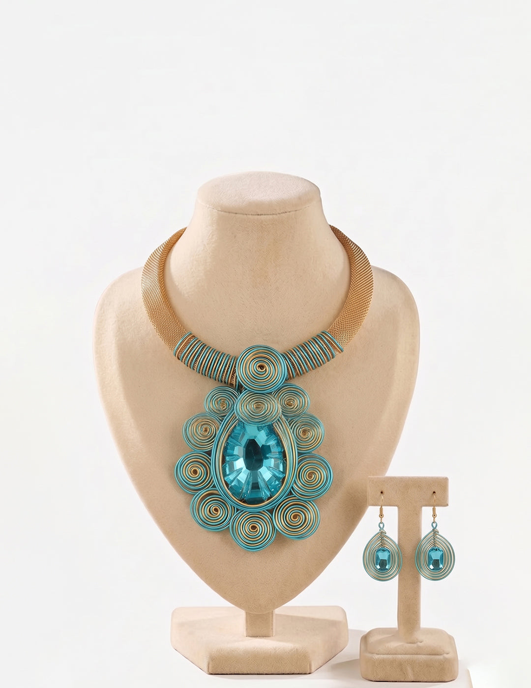 Aqua Prism Necklace & Earrings Set