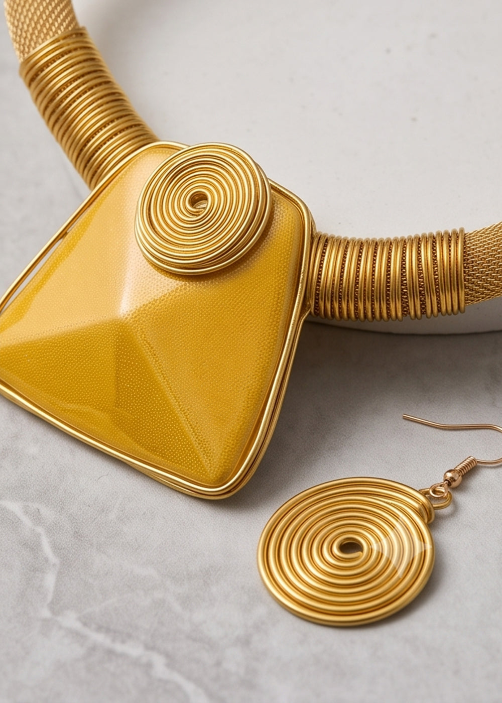 Lustre – Matte Gold Trapezoid Necklace & Earring Set