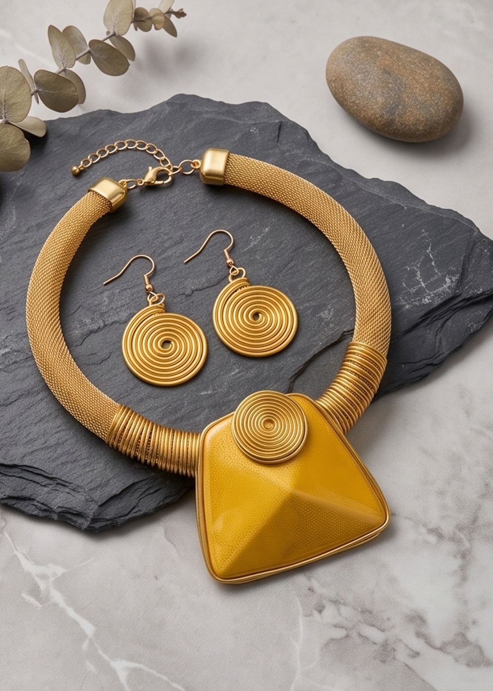 Lustre – Matte Gold Trapezoid Necklace & Earring Set