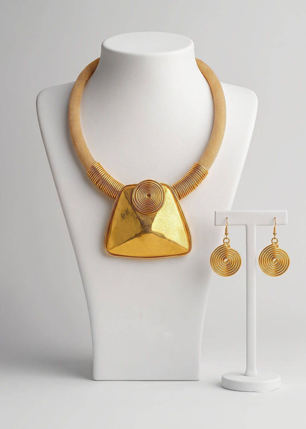 Lustre – Matte Gold Trapezoid Necklace & Earring Set
