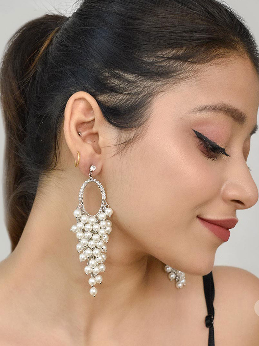 PEARLVINE – Alloy Gold Polish Dangling Pearl Jhumka Earrings