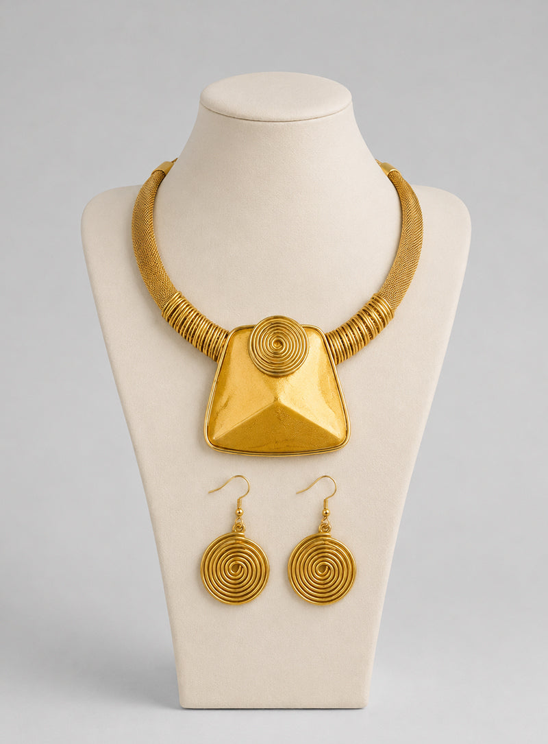 Lustre – Matte Gold Trapezoid Necklace & Earring Set